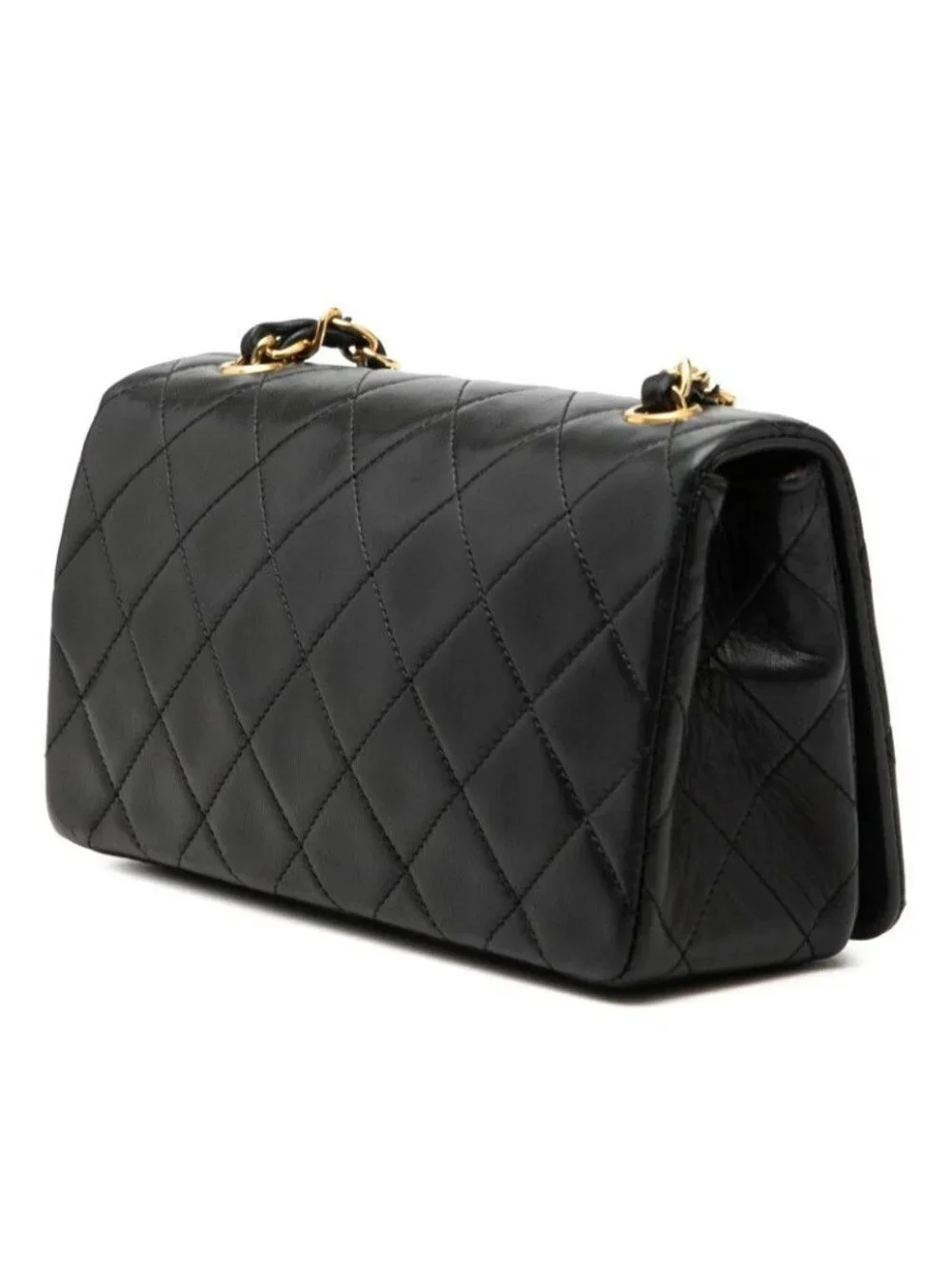 Chanel Quilted CC Logo Crossbody Chain Shoulder Bag Black Lambskin